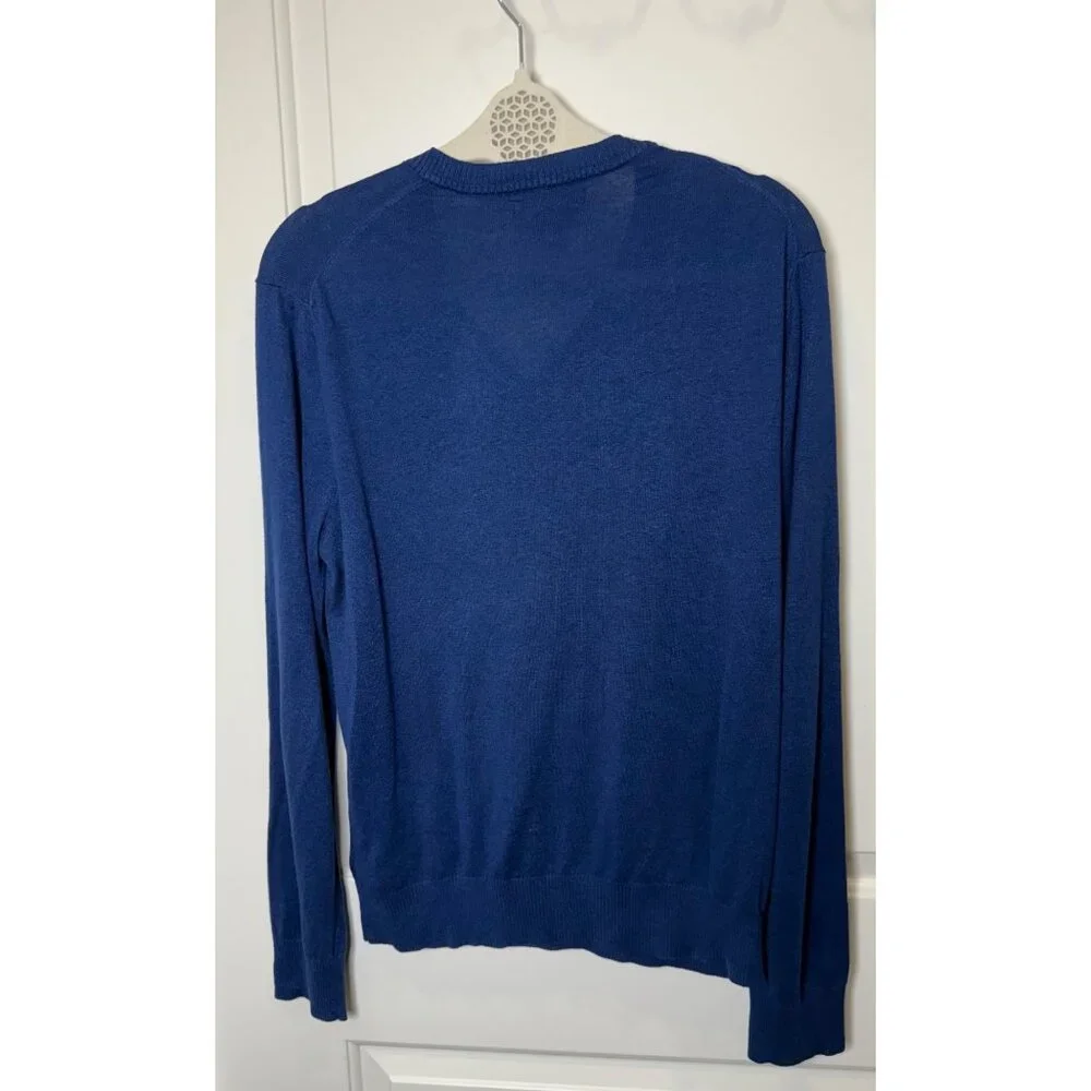 Banana Republic Silk Linen V-Neck Sweater Blue Lightweight Pullover Long Sleeve - Picture 2 of 6